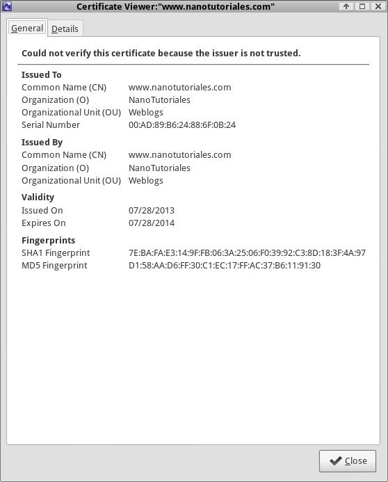 Verificamos el certificado SSL desde un navegador
